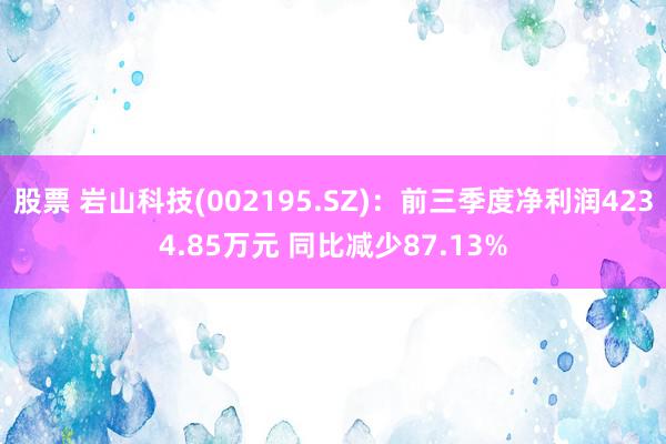 股票 岩山科技(002195.SZ)：前三季度净利润4234.85万元 同比减少87.13%