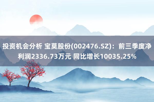 投资机会分析 宝莫股份(002476.SZ)：前三季度净利润2336.73万元 同比增长10035.25%