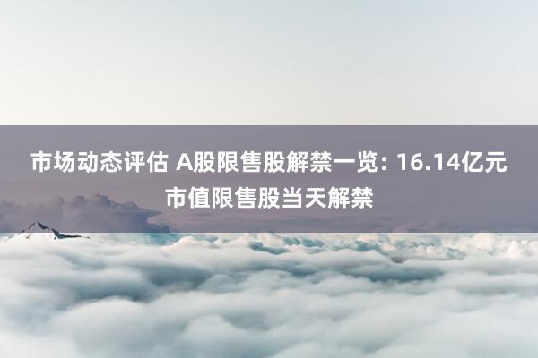 市场动态评估 A股限售股解禁一览: 16.14亿元市值限售股当天解禁