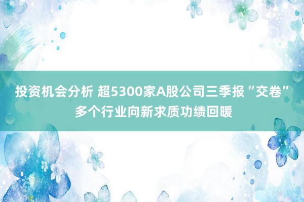 投资机会分析 超5300家A股公司三季报“交卷” 多个行业向新求质功绩回暖