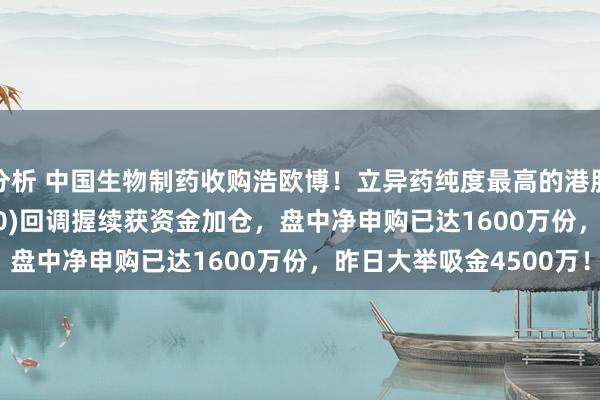 分析 中国生物制药收购浩欧博！立异药纯度最高的港股通立异药ETF(159570)回调握续获资金加仓，盘中净申购已达1600万份，昨日大举吸金4500万！