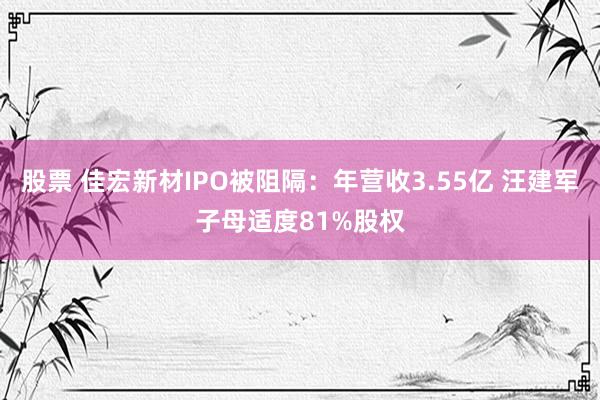 股票 佳宏新材IPO被阻隔：年营收3.55亿 汪建军子母适度81%股权