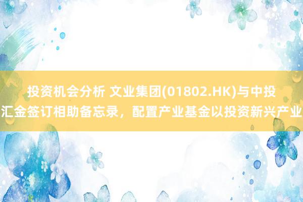 投资机会分析 文业集团(01802.HK)与中投汇金签订相助备忘录，配置产业基金以投资新兴产业