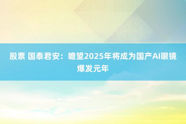 股票 国泰君安：瞻望2025年将成为国产AI眼镜爆发元年