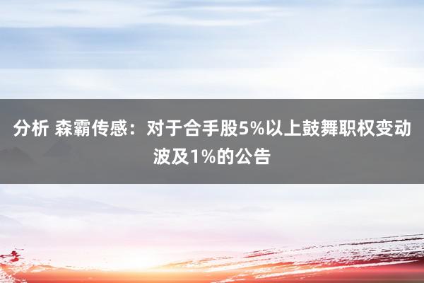 分析 森霸传感：对于合手股5%以上鼓舞职权变动波及1%的公告