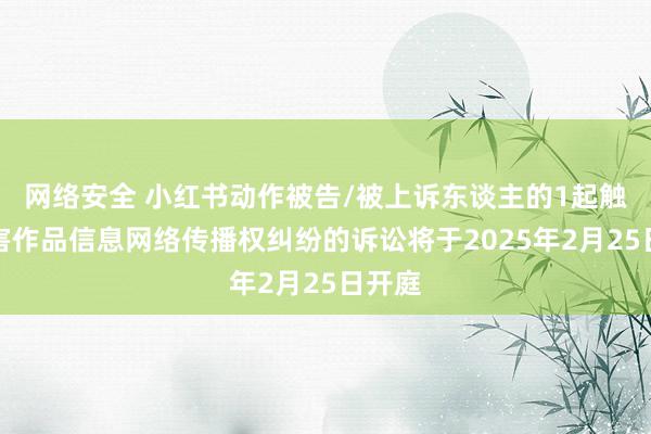 网络安全 小红书动作被告/被上诉东谈主的1起触及侵害作品信息网络传播权纠纷的诉讼将于2025年2月25日开庭