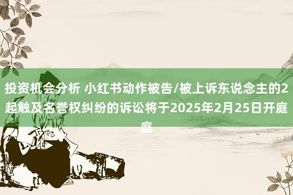 投资机会分析 小红书动作被告/被上诉东说念主的2起触及名誉权纠纷的诉讼将于2025年2月25日开庭